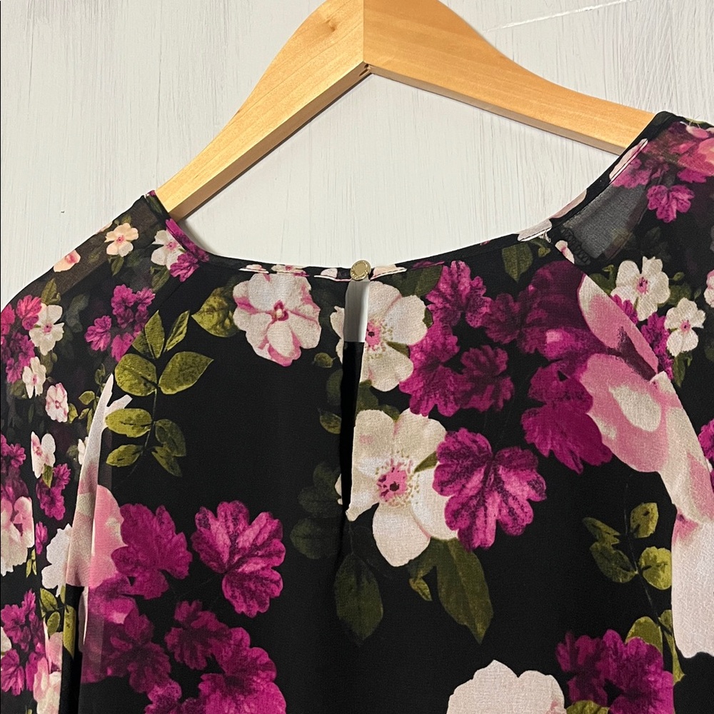 Calvin Klein Floral‎ Black and Pink Ruffle Sleeve Blouse Size 1X - Picture 5 of 8